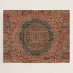 Bohemian Medallion I // 15th Century Old Distressed Red Green Colorful Ornate Accent Rug Pattern Jigsaw Puzzle Gallery Image 1