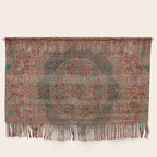 Bohemian Medallion I // 15th Century Old Distressed Red Green Colorful Ornate Accent Rug Pattern Wall Hanging Gallery Image 1