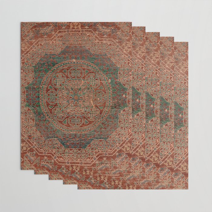 Bohemian Medallion I // 15th Century Old Distressed Red Green Colorful Ornate Accent Rug Pattern Wrapping Paper Gallery Image 3