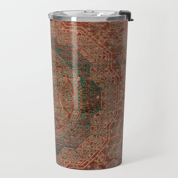 Bohemian Medallion I // 15th Century Old Distressed Red Green Colorful Ornate Accent Rug Pattern Travel Mug Gallery Image 2