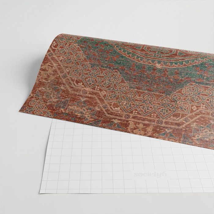 Bohemian Medallion I // 15th Century Old Distressed Red Green Colorful Ornate Accent Rug Pattern Wrapping Paper Gallery Image 2