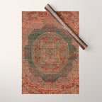 Bohemian Medallion I // 15th Century Old Distressed Red Green Colorful Ornate Accent Rug Pattern Wrapping Paper Gallery Image 1