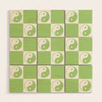 Yin Yang Checker in Green and White Wood Wall Art Gallery Image 1