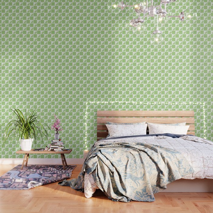 Yin Yang Checker in Green and White Wallpaper Gallery Image 1