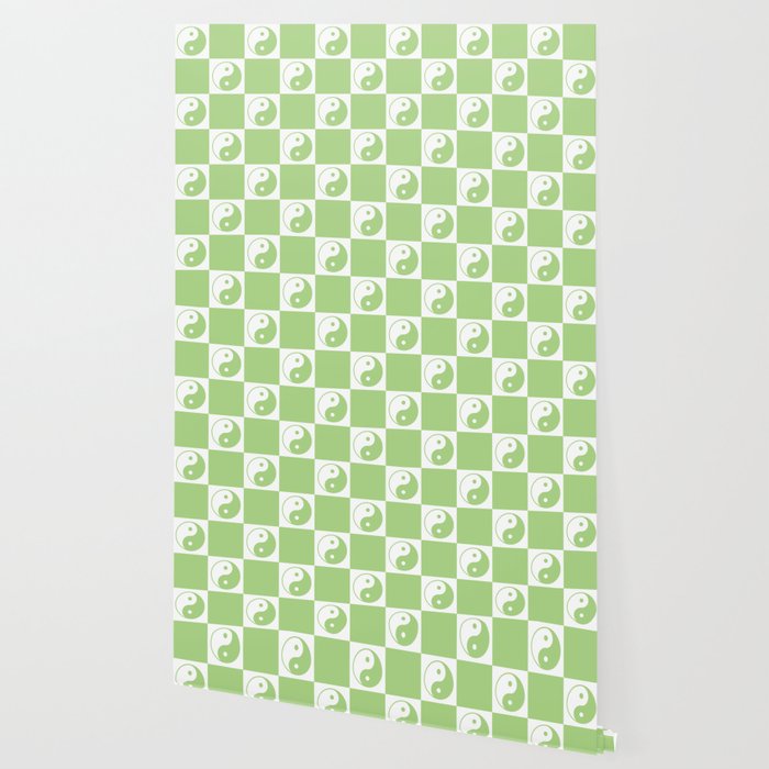 Yin Yang Checker in Green and White Wallpaper Gallery Image 2