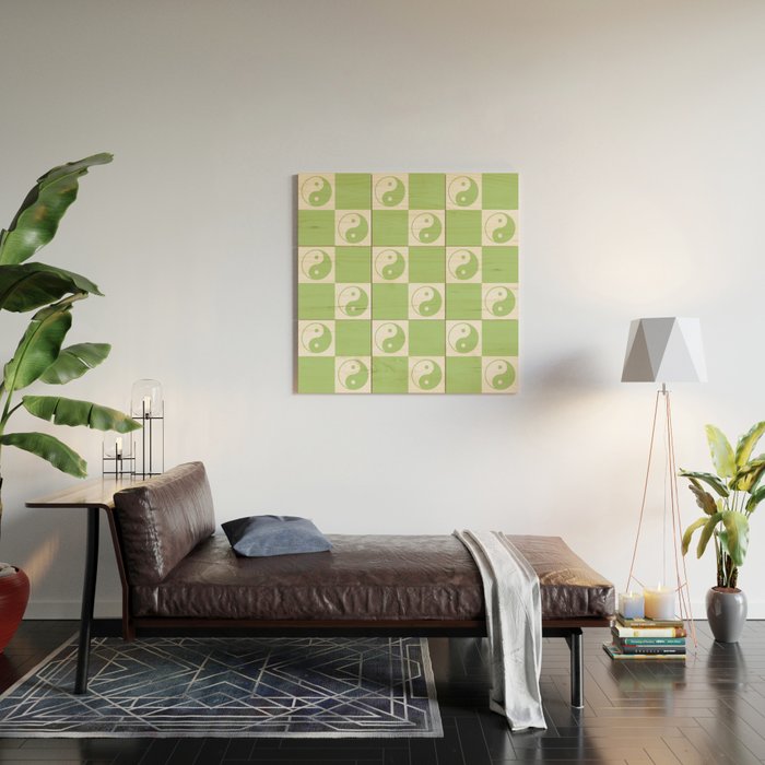 Yin Yang Checker in Green and White Wood Wall Art Gallery Image 2