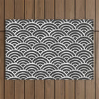 Japanese Seigaiha Wave - Black & White Palette Outdoor Rug Gallery Image 1