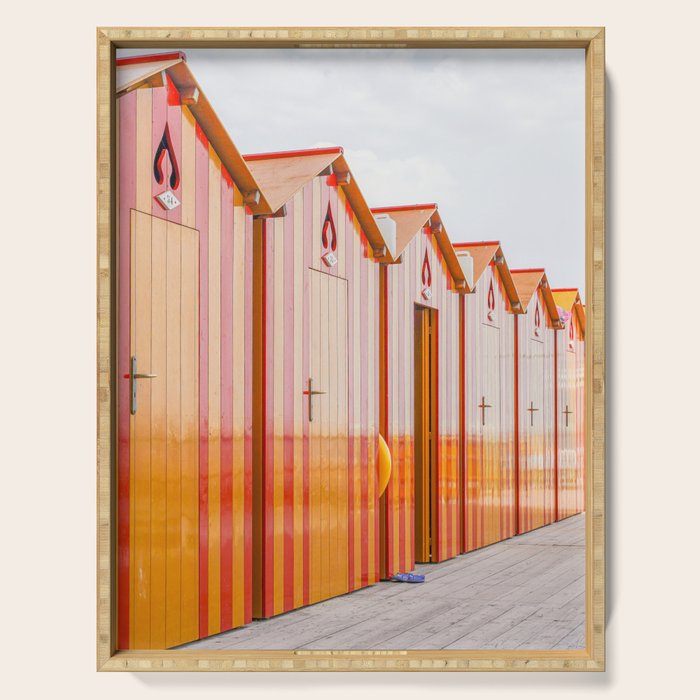 Sorrento Stripes | Red And Orange Beach Changing Rooms Art Print | Amalfi Coast Italy Travel Photography Serving Tray Gallery Image 1