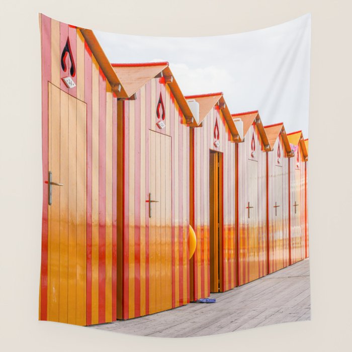 Sorrento Stripes | Red And Orange Beach Changing Rooms Art Print | Amalfi Coast Italy Travel Photography Wall Tapestry Gallery Image 1