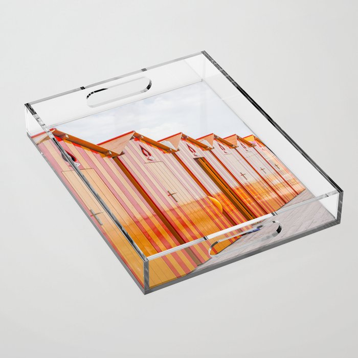 Sorrento Stripes | Red And Orange Beach Changing Rooms Art Print | Amalfi Coast Italy Travel Photography Acrylic Tray Gallery Image 1