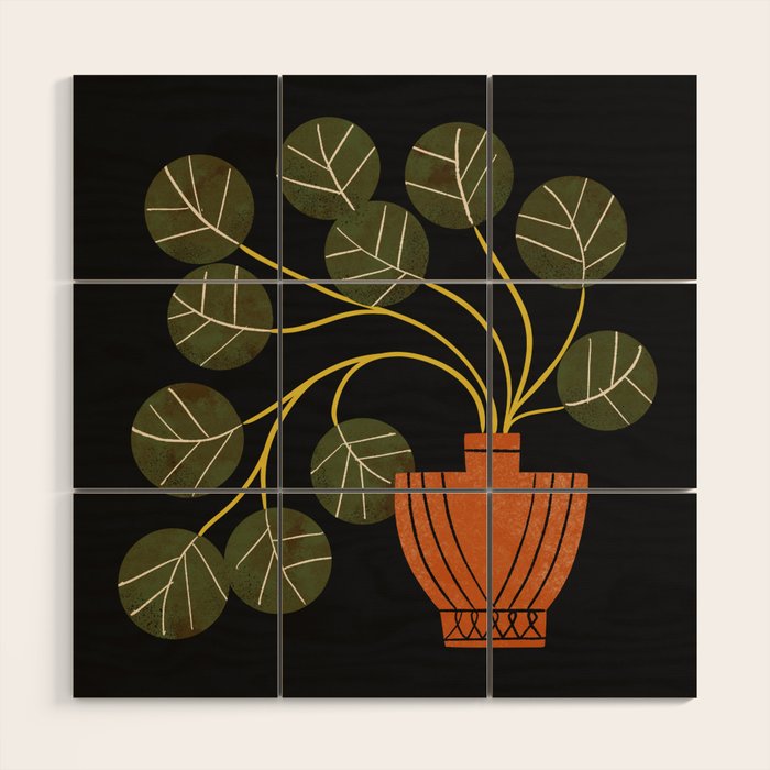Leafy Plant In Vase Wood Wall Art Gallery Image 1
