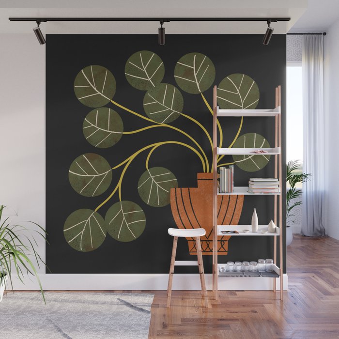 Leafy Plant In Vase Wall Mural Gallery Image 1
