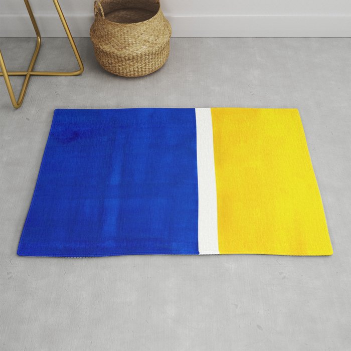 Colorful Bright Minimalist Rothko Blue Yellow Midcentury Modern Art Vintage Pop Art Rug Gallery Image 1