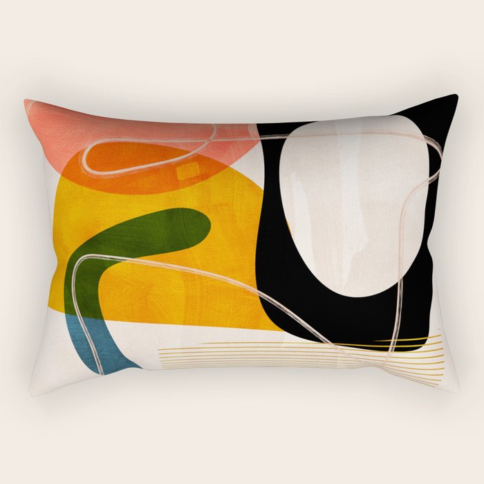 mid century shapes abstract painting Rectangular Pillow Gallery Image 1