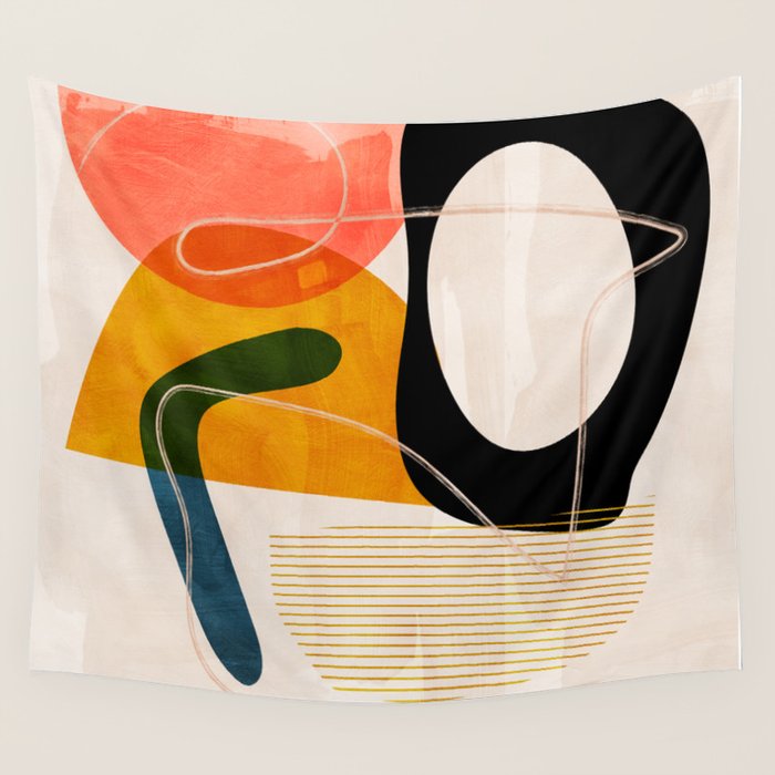 mid century shapes abstract painting Wall Tapestry Gallery Image 4