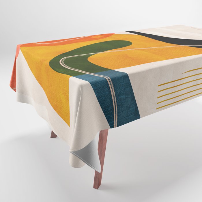 mid century shapes abstract painting Tablecloth Gallery Image 1