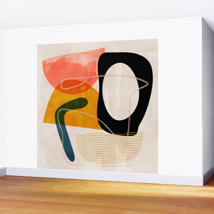 mid century shapes abstract painting Wall Mural Gallery Image 2