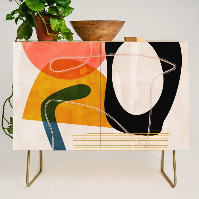 mid century shapes abstract painting Credenza Gallery Image 1