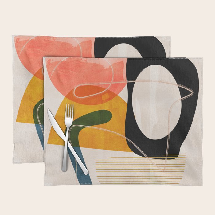 mid century shapes abstract painting Placemat Gallery Image 1