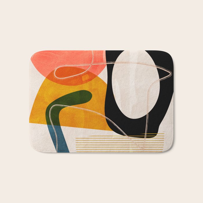 mid century shapes abstract painting Bath Mat Gallery Image 1