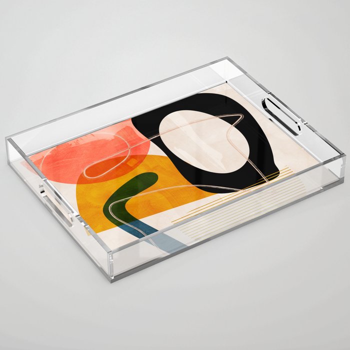 mid century shapes abstract painting Acrylic Tray Gallery Image 1