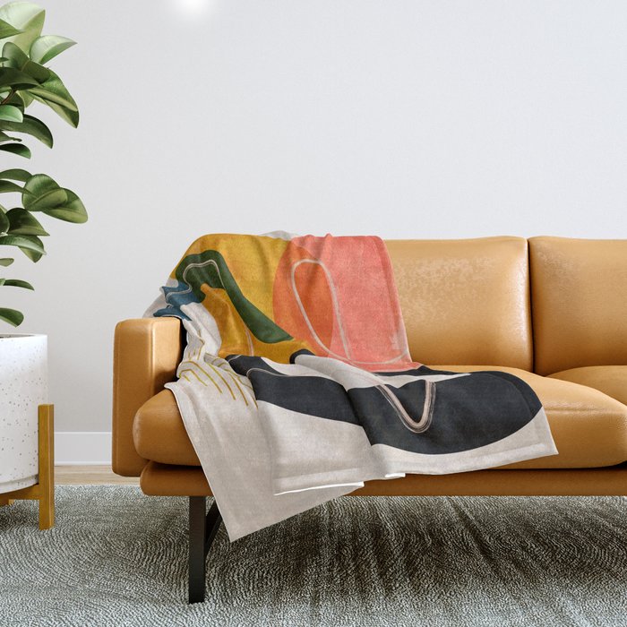 mid century shapes abstract painting Throw Blanket Gallery Image 1