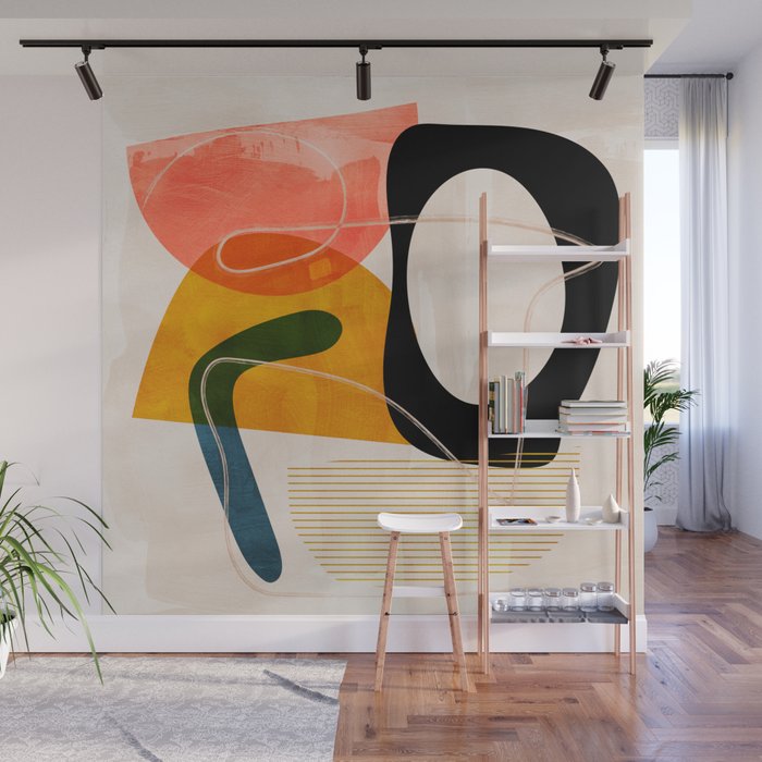 mid century shapes abstract painting Wall Mural Gallery Image 1