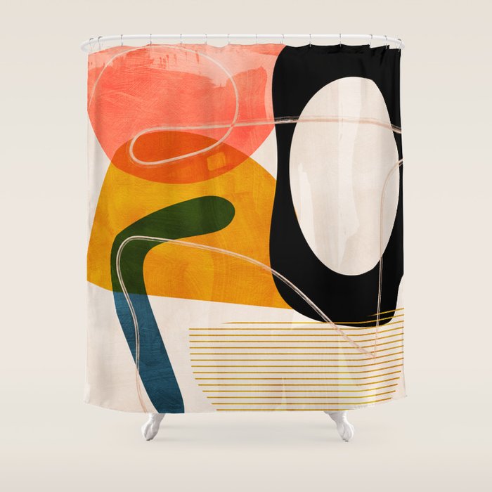 mid century shapes abstract painting Shower Curtain Gallery Image 1