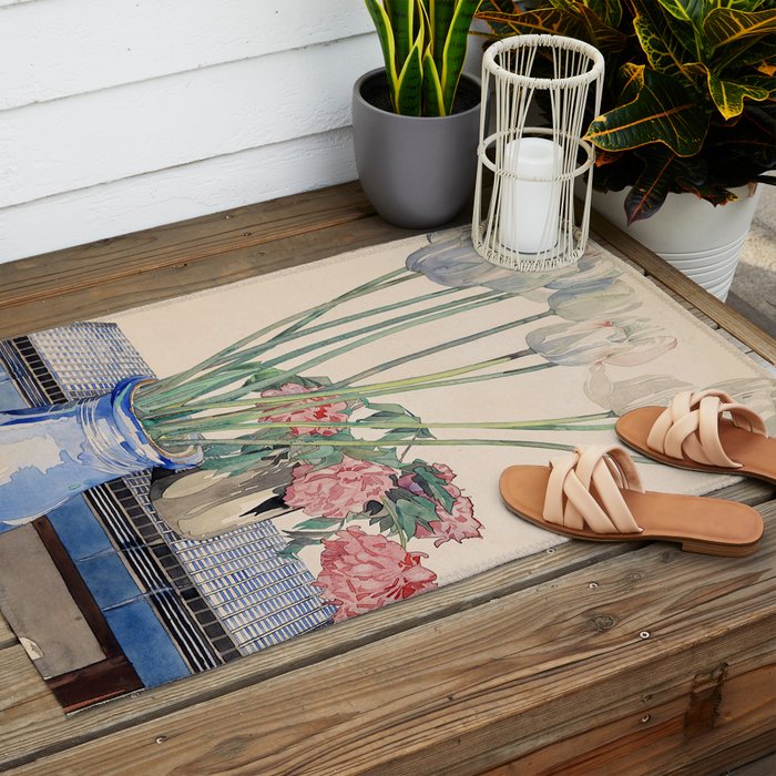 Charles Rennie Mackintosh "White tulips" Outdoor Rug Gallery Image 2