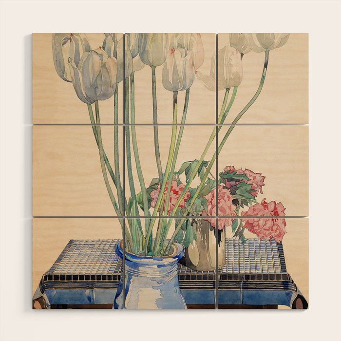 Charles Rennie Mackintosh "White tulips" Wood Wall Art Gallery Image 1