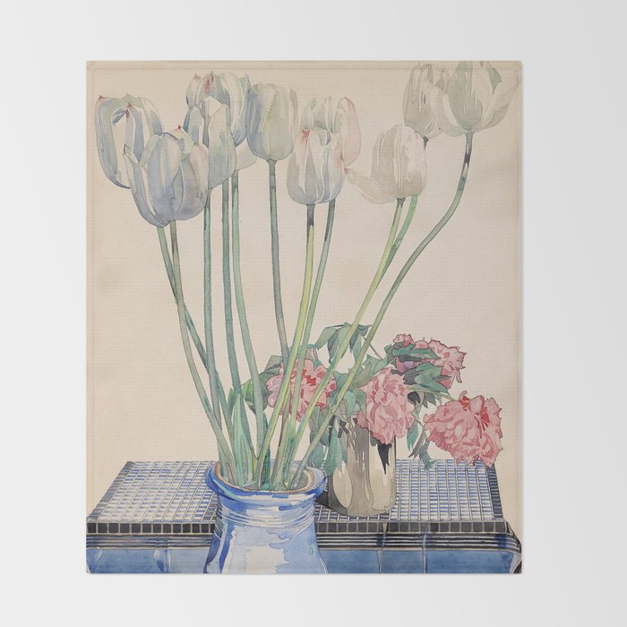 Charles Rennie Mackintosh "White tulips" Throw Blanket Gallery Image 2