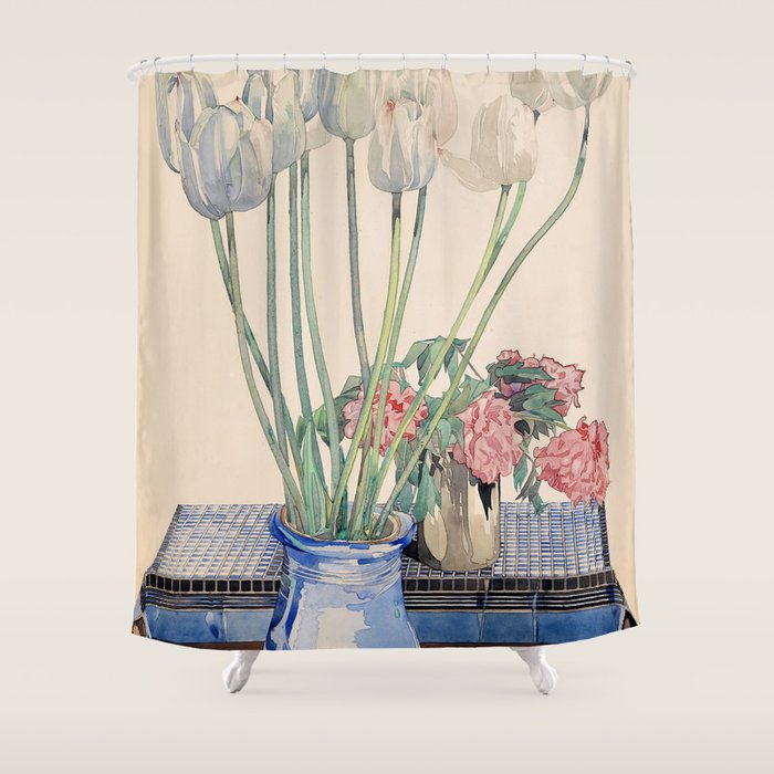 Charles Rennie Mackintosh "White tulips" Shower Curtain Gallery Image 1