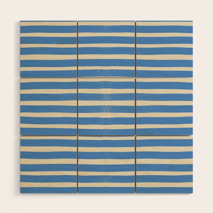 Nautical Blue White Stripes Hand Painted Coastal Pattern Wood Wall Art Gallery Image 1