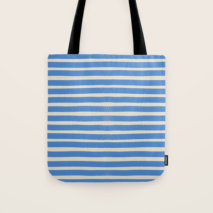 Nautical Blue White Stripes Hand Painted Coastal Pattern Tote Bag Gallery Image 1
