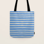 Nautical Blue White Stripes Hand Painted Coastal Pattern Tote Bag Gallery Image 1