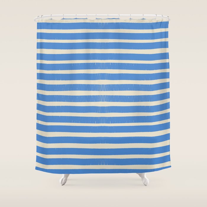 Nautical Blue White Stripes Hand Painted Coastal Pattern Shower Curtain Gallery Image 1