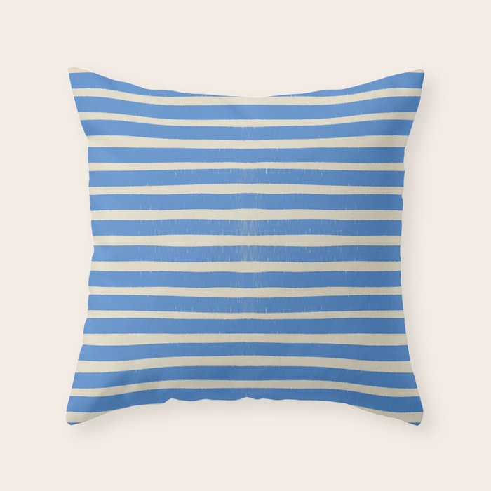 Nautical Blue White Stripes Hand Painted Coastal Pattern Throw Pillow Gallery Image 1
