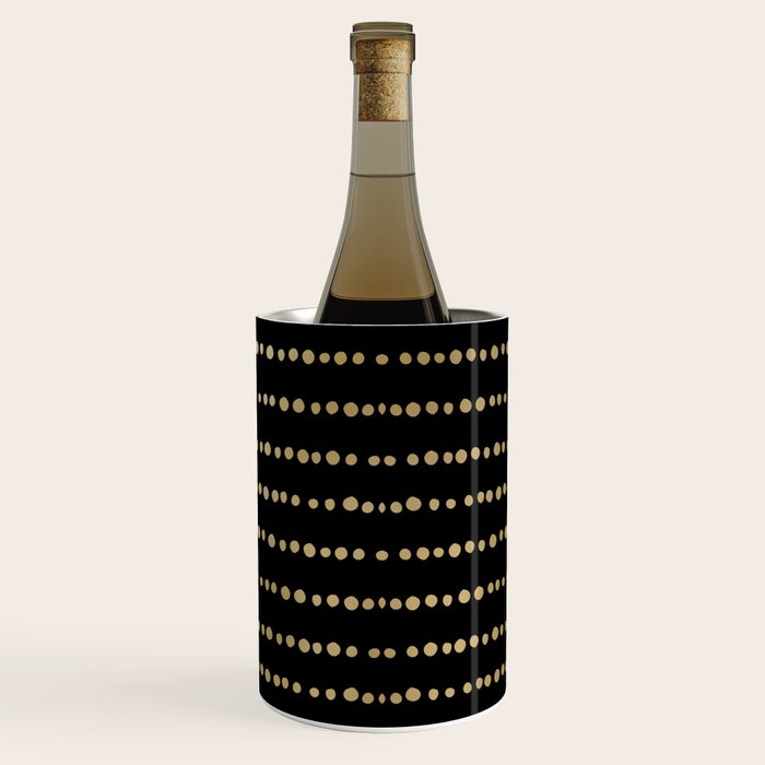 Boho Mudcloth Dots Pattern, Black and Gold Wine Chiller Gallery Image 1