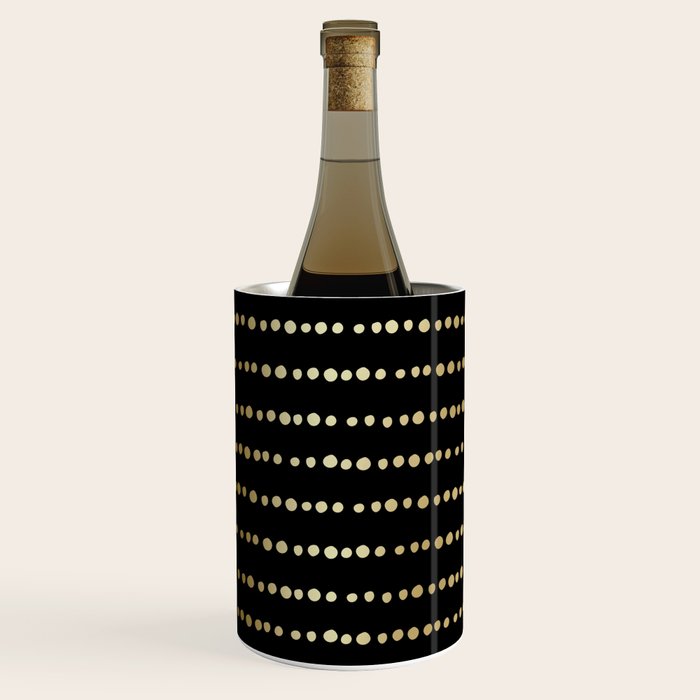 Boho Mudcloth Dots Pattern, Black and Gold Wine Chiller Gallery Image 2