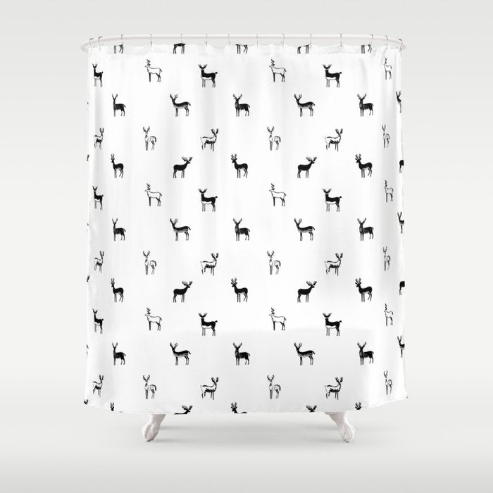 Reindeer animal doodle art pattern Shower Curtain Gallery Image 1