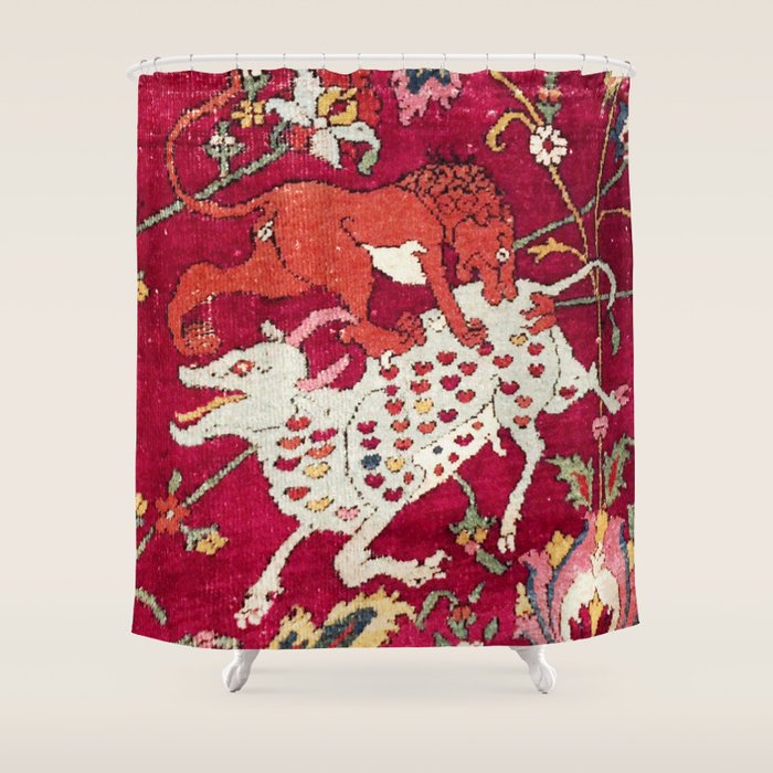 Safavid Antique Hunting Rug Animal Print Shower Curtain Gallery Image 1