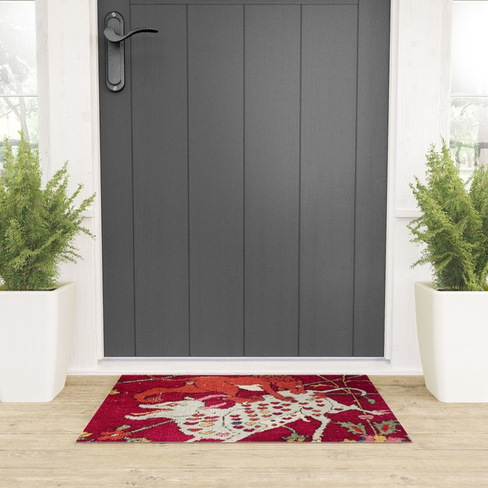 Safavid Antique Hunting Rug Animal Print Welcome Mat Gallery Image 3