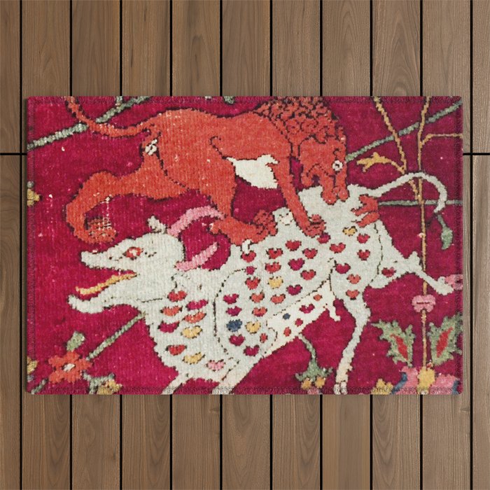 Safavid Antique Hunting Rug Animal Print Outdoor Rug Gallery Image 1