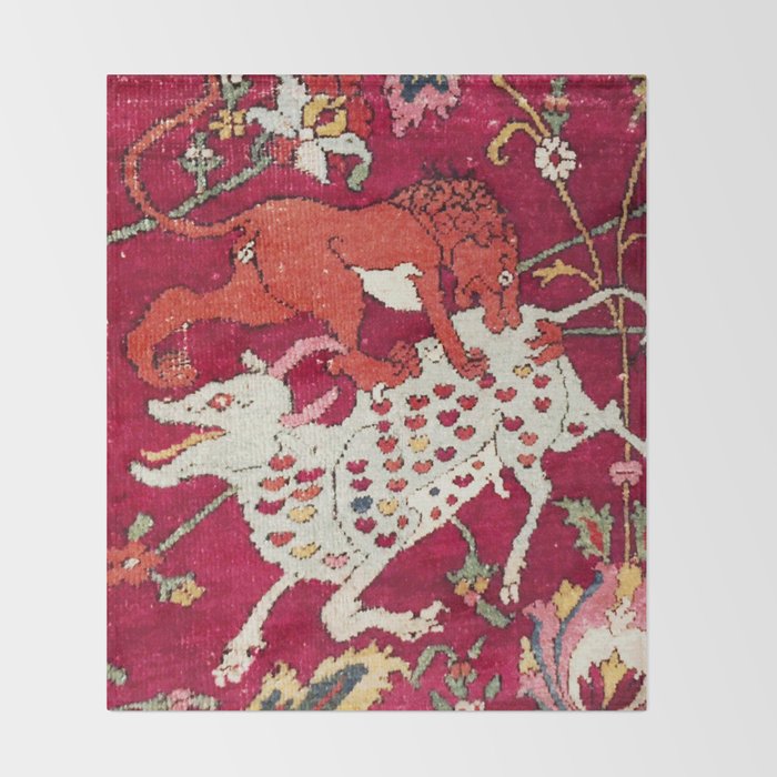 Safavid Antique Hunting Rug Animal Print Throw Blanket Gallery Image 2