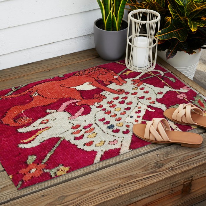 Safavid Antique Hunting Rug Animal Print Outdoor Rug Gallery Image 2