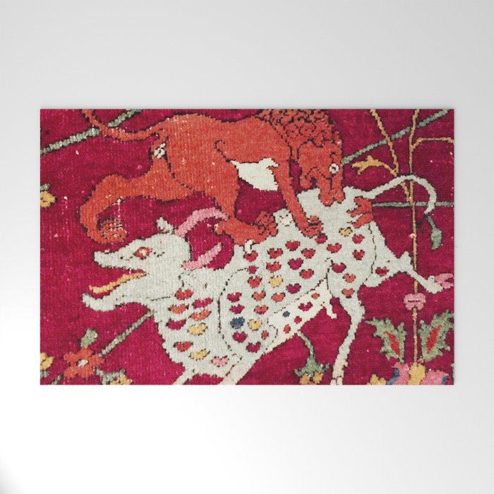 Safavid Antique Hunting Rug Animal Print Welcome Mat Gallery Image 1