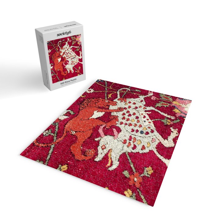 Safavid Antique Hunting Rug Animal Print Jigsaw Puzzle Gallery Image 2
