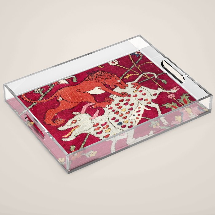 Safavid Antique Hunting Rug Animal Print Acrylic Tray Gallery Image 1