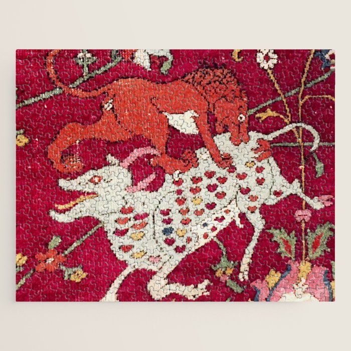 Safavid Antique Hunting Rug Animal Print Jigsaw Puzzle Gallery Image 1