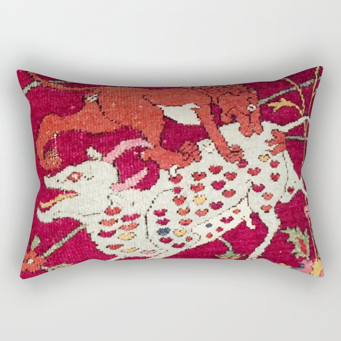 Safavid Antique Hunting Rug Animal Print Rectangular Pillow Gallery Image 2